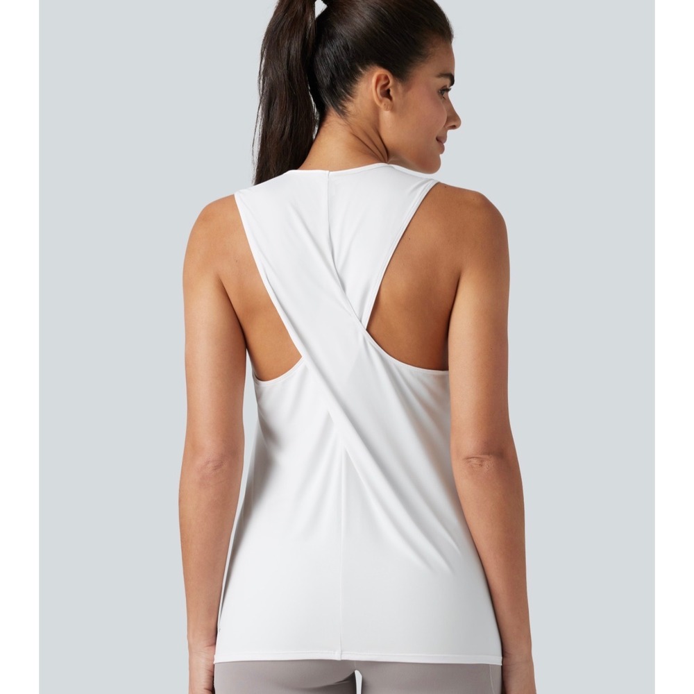 Halara InstantCool White Crossover Racerback Yoga Sports Tank Top UPF50+ Small